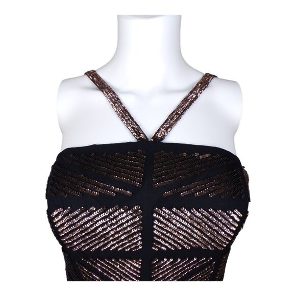 Scala Fitted Silk Cocktail Dress Gold Sequins in Geometric Patterns Sz 4 #934 - Picture 9 of 13